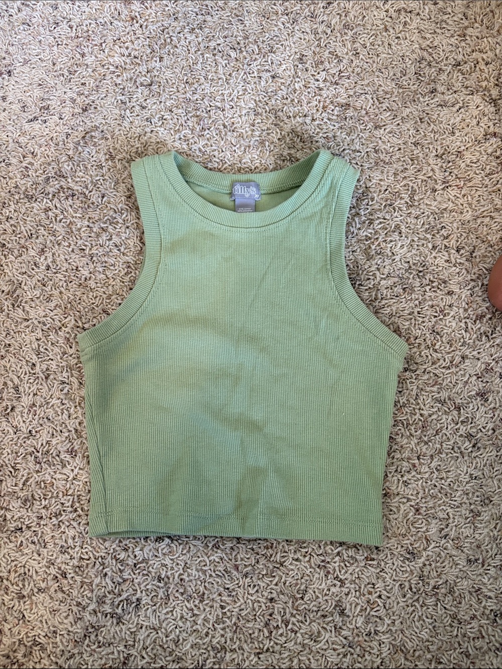 Tilly’s Ribbed Crop Tank Top in Light Green
